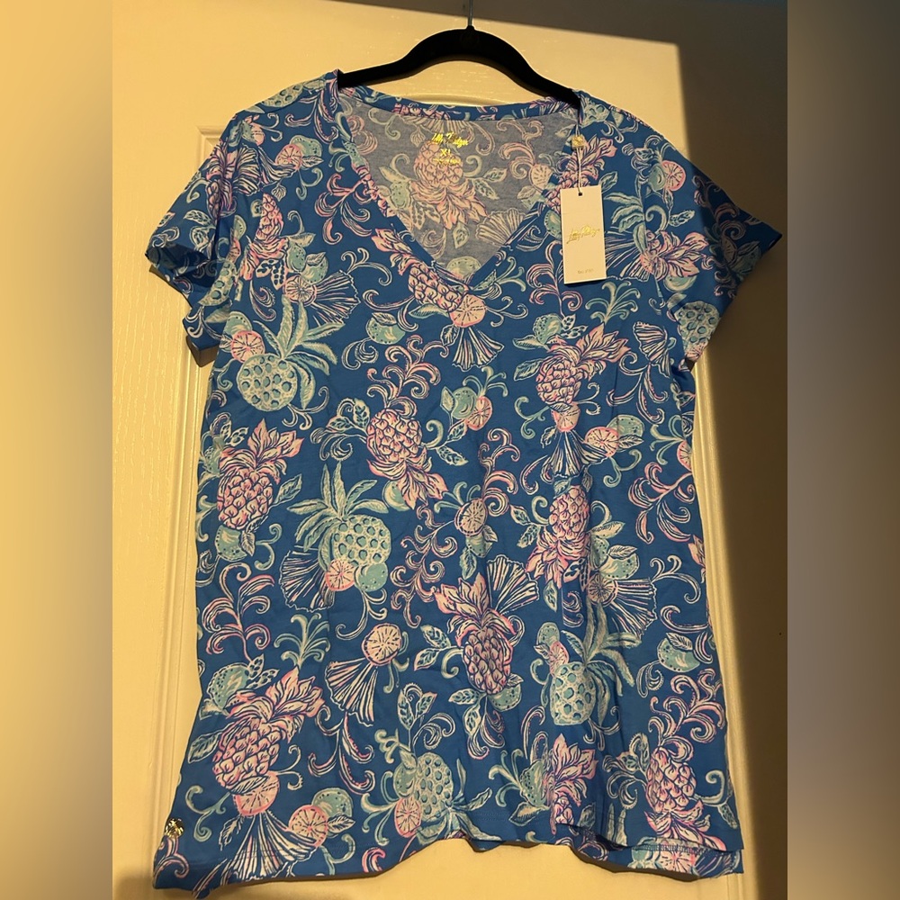 Lilly Pulitzer Meredith Tee Sunwashed Blue Citrus Crush xl New